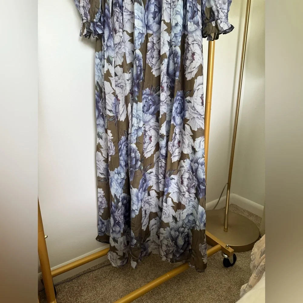 Floral Square-Neck Long Sleeve Maxi Dress - Olive & Lavender - Picture 11 of 13